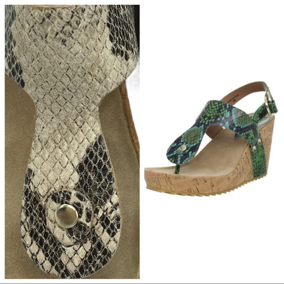 Anthropologie Shoes - Anthro Daniblack Snake Print Cork Wedge Sandal 8.5